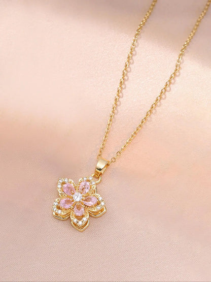 Elegant Flower Rhinestone Pendant Necklace for Women, Versatile Everyday Jewelry