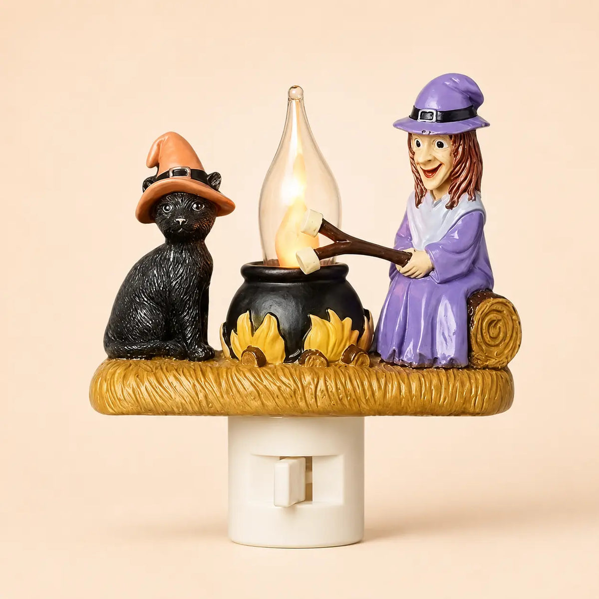 3D Flickering Campfire Plug-In Night Light, Cute Resin LED Holiday Decor for Bedroom & Hallway