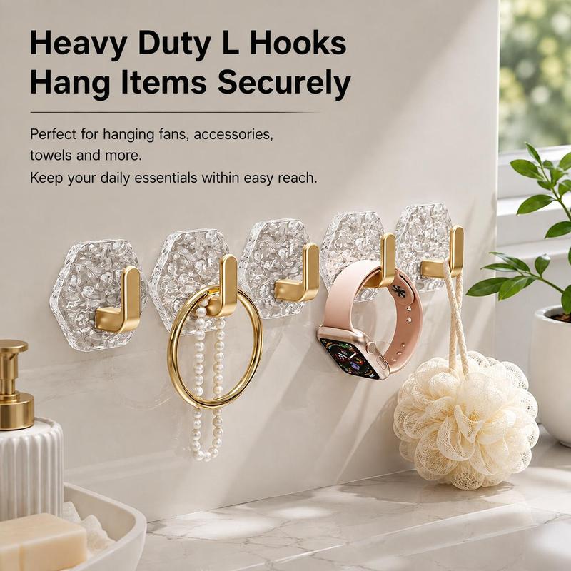 Heavy-Duty Self-Adhesive Hexagon Hooks, Waterproof Sticky Organizer Hooks for Bathroom & Kitchen