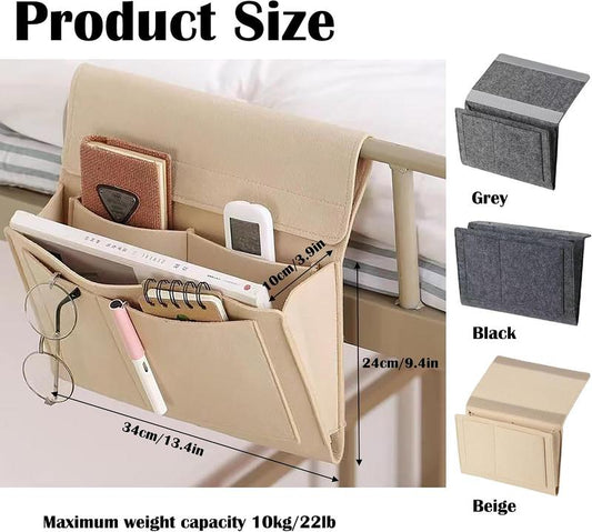 5-Pocket Felt Bedside Caddy, Hanging Bed Organizer for Phone, Glasses, Magazines & Water Bottles