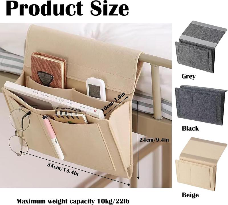 5-Pocket Felt Bedside Caddy, Hanging Bed Organizer for Phone, Glasses, Magazines & Water Bottles