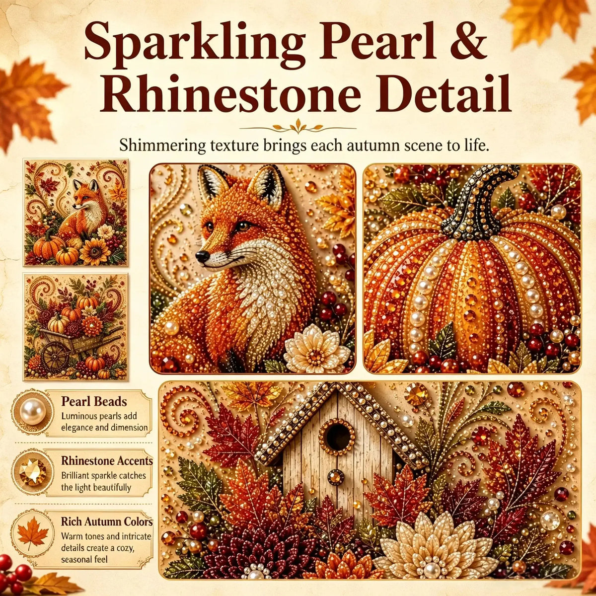 🎃✨ Autumn Pumpkin Pearl Painting Kit, 12×12in DIY Sparkling Craft Set for Adults 🍂🖌️
