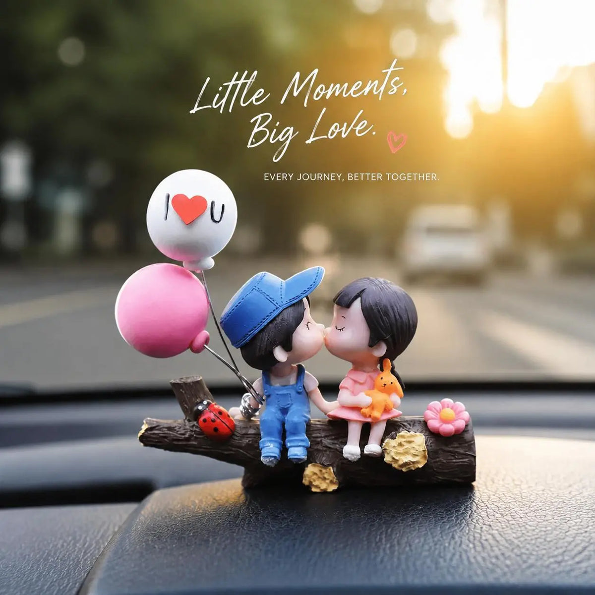 Whimsical Cartoon Couple Car Ornament, Cute Interior Decoration, Girly Car Accessory & Gift for Teen Girls