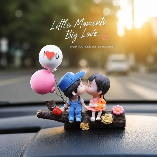 Whimsical Cartoon Couple Car Ornament, Cute Interior Decoration, Girly Car Accessory & Gift for Teen Girls