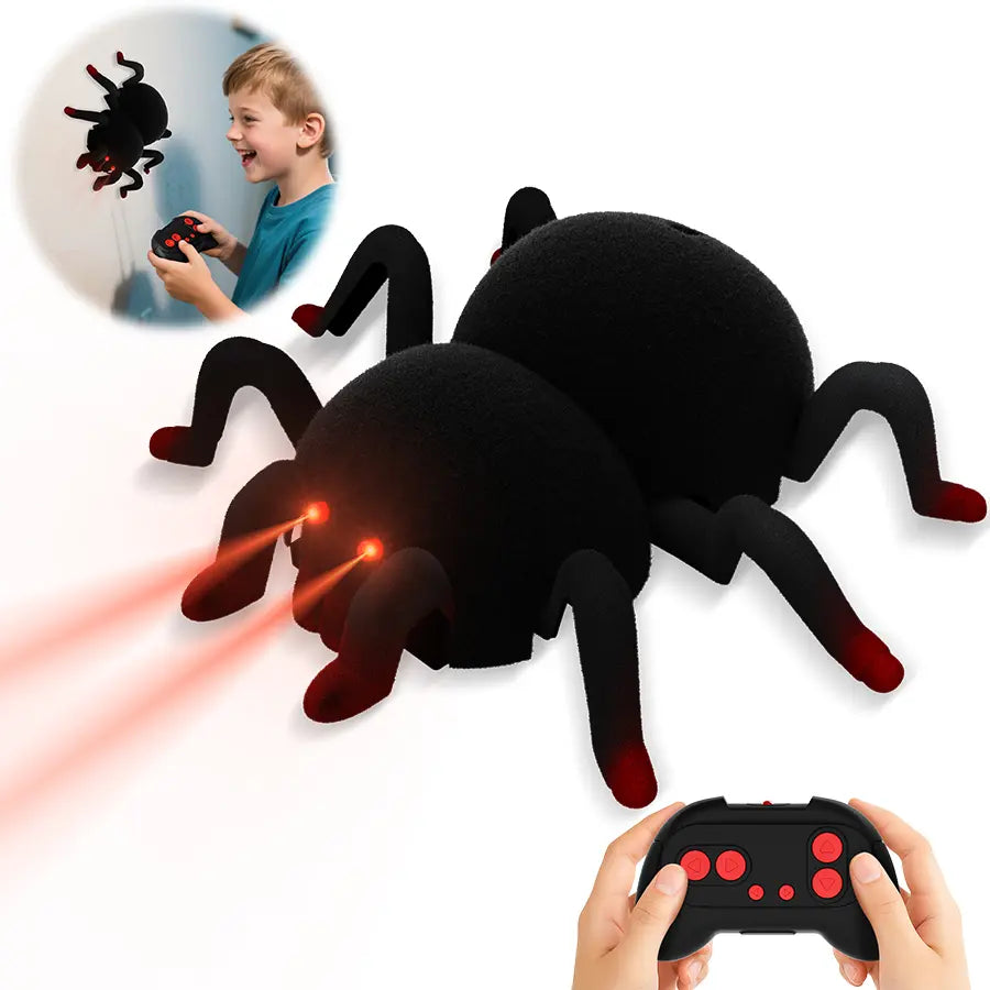 Remote Control Spider Toy – Rechargeable LED Eyes & 360° Spin Motion