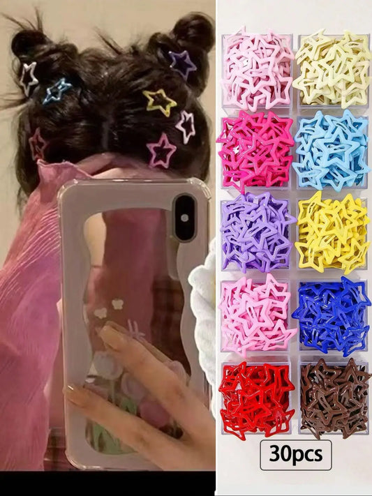 🎀 30-Piece Random Colorful Dopamine Hair Clip Set, Star Design Cute Hair Accessories for Girls, Princess Style Clips for Daily Wear ✨🌈