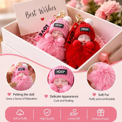 2PCS Handmade Sleeping Baby Doll Keychains – Cute Purse & Bag Charms