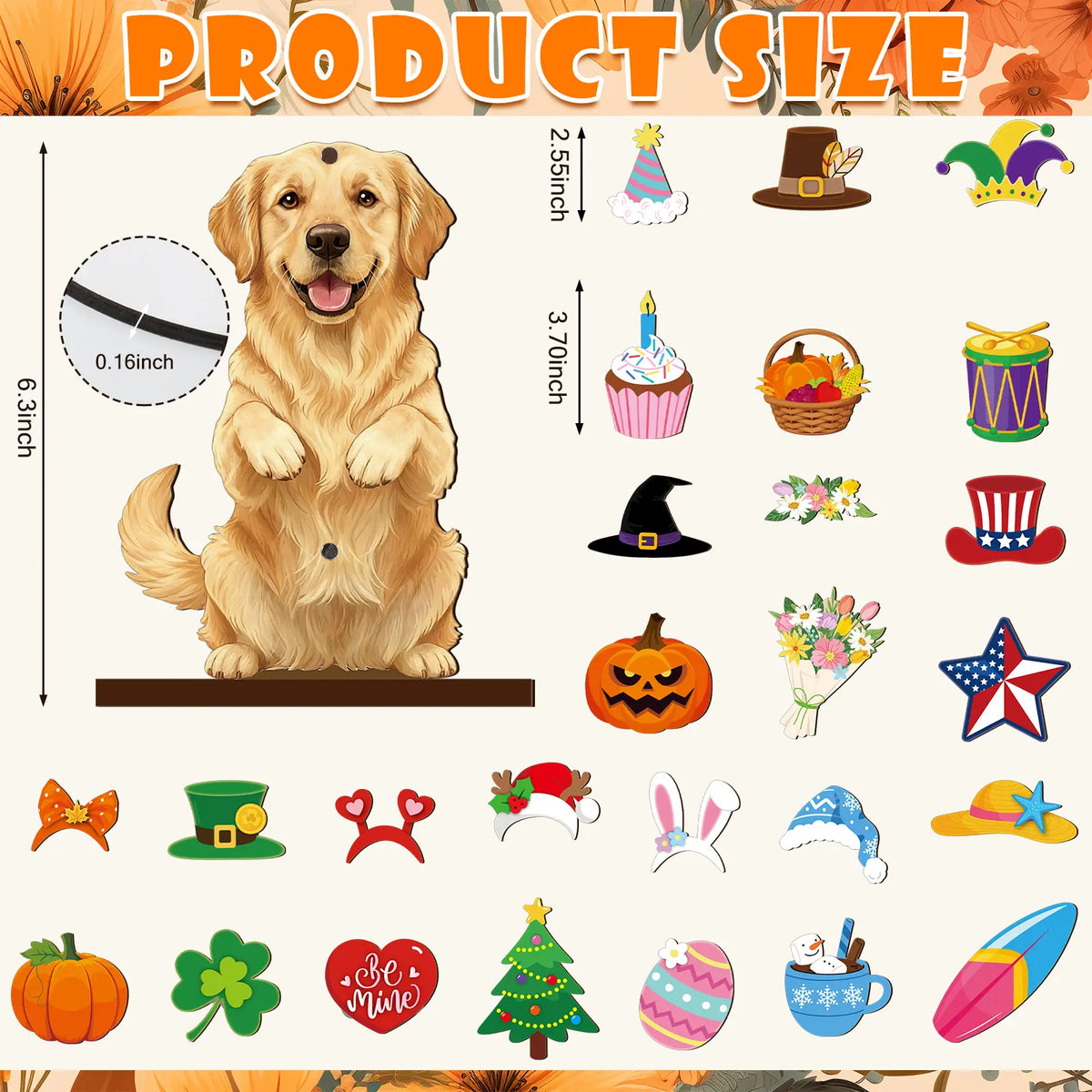 Halloween Golden Retriever Desk Sign with Magnetic Hat, Cute Wooden Decor for Dog Lovers & Pet Families