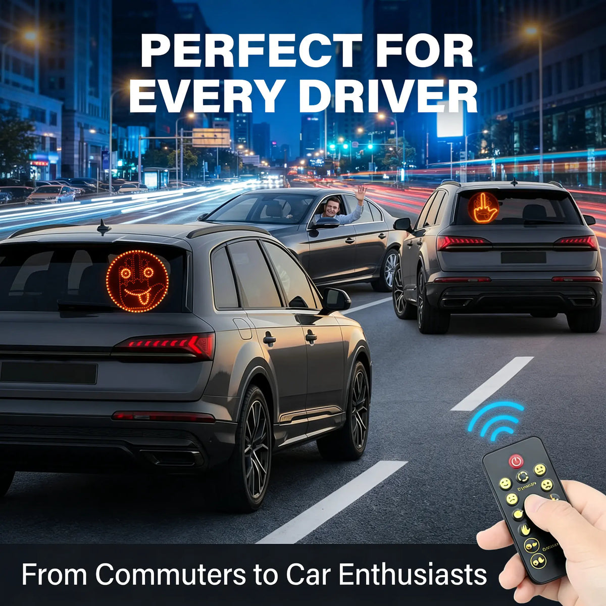 LED Car Gesture Light with 8 Emojis, Wireless Remote Control, Easy-Install Fun Auto Decoration