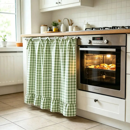 Christmas Oven Curtain Stove Cover, Festive Farmhouse Appliance Skirt with Ruffle Bows & Splatter Guard