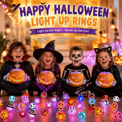 50Pcs Random Glow LED Halloween Rings, Flashing Light-Up Party Favors & Goody Bag Stuffers for Kids