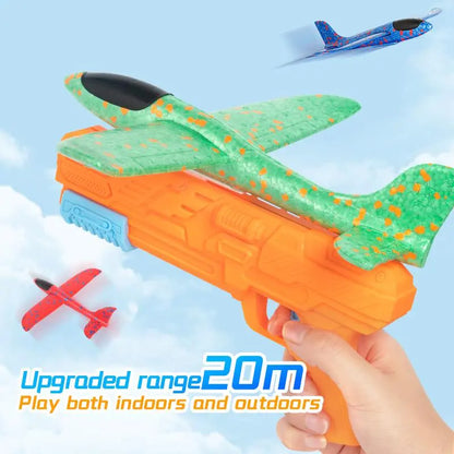 Foam Aircraft Toy with Launcher, 1 Set Outdoor Interactive Airplane Toy, Party Lawn Toy and Birthday Gift for Boys and Girls