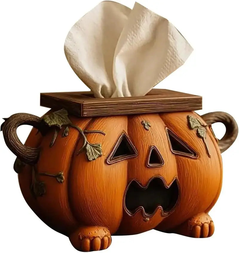 🎃 Carved Pumpkin Tissue Box Holder, Hand-Painted Rustic Farmhouse Dispenser 🧻🍂✨