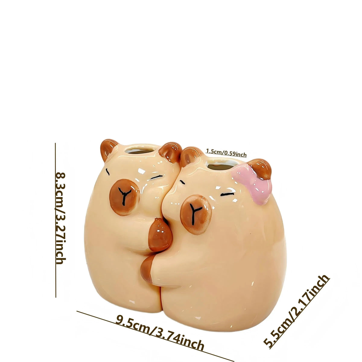 Hugging Capybara Ceramic Toothbrush Holder, Cute Multi-Purpose Organizer for Pens, Makeup Brushes & Small Flowers