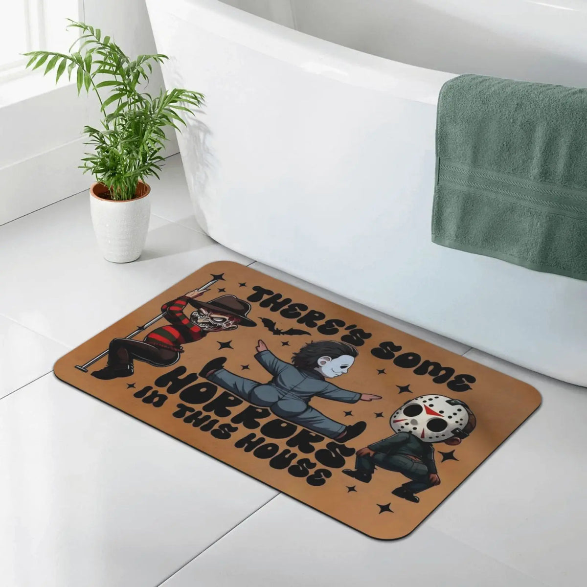 Funny Horror Character Halloween Doormat, Spooky Season Welcome Mat for Front Door, Kitchen & Bathroom