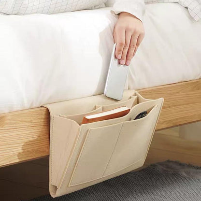 5-Pocket Felt Bedside Caddy, Hanging Bed Organizer for Phone, Glasses, Magazines & Water Bottles